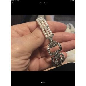 Silver Marcasite & Triple Pearl Bracelet